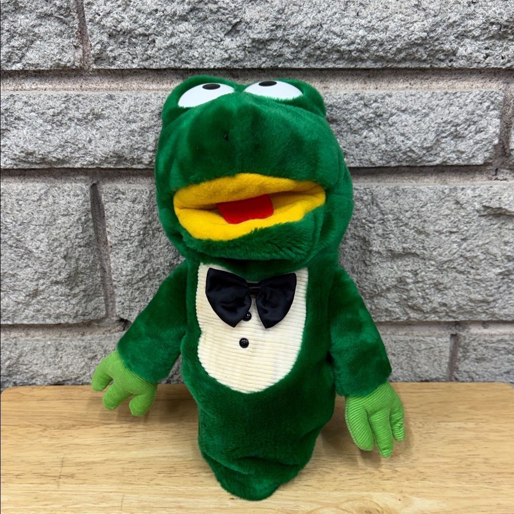 Vintage Dakin 1985Green Frog Puppet with Tuxedo Design